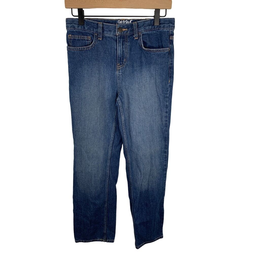 Cat & Jack Girls Relaxed Straight Jeans - Size 14 Blue Denim Made in Vietnam